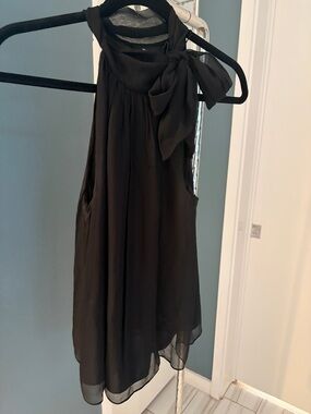 Theory Black Sleeveless Bow Tie Neck Blouse